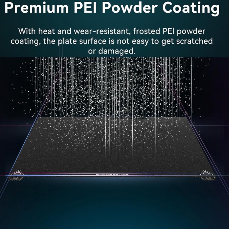 KOYOFEI مجموعة لوحة بناء PEI ذات الملمس من Creality K2 Plus، منصة فولاذية ربيع PEI مقاومة للحرارة والتآكل مع تصميم فوهة مسح ل K2 Plus 370x370mm - Image 2